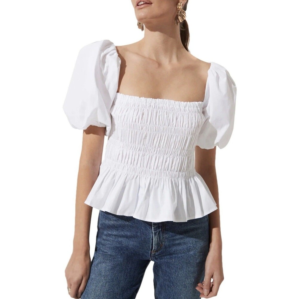 Revolve Asrt The Label Savina White Puff Sleeve Blouse Shirt Sz L Going Out Top